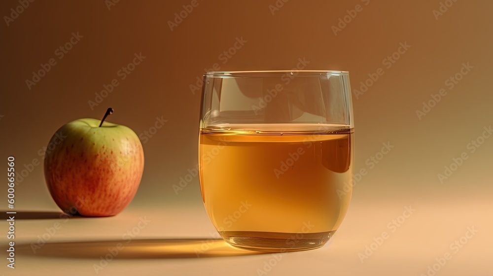 a glass of water next to an apple on a table. generative ai a glass of water next to an apple on a table. generative ai