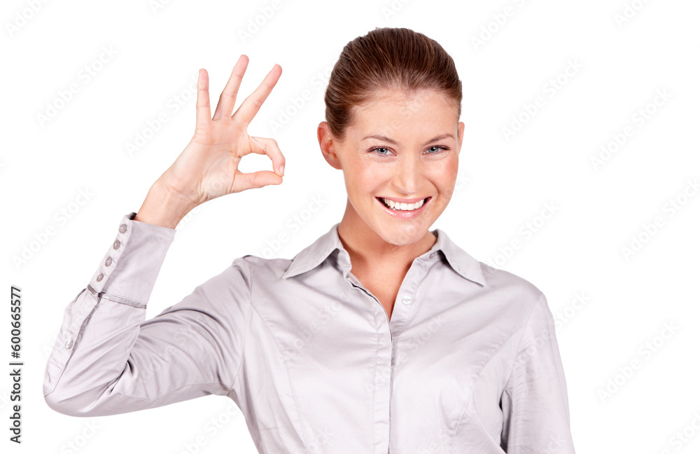 Okay hands, portrait and happy woman isolated in white background, studio and good review. Female model, smile and ok feedback in agreement, support and yes icon for emoji sign, thank you and trust Okay hands, portrait and happy woman isolated in white background, studio and good review. Female model, smile and ok feedback in agreement, support and yes icon for emoji sign, thank you and trust