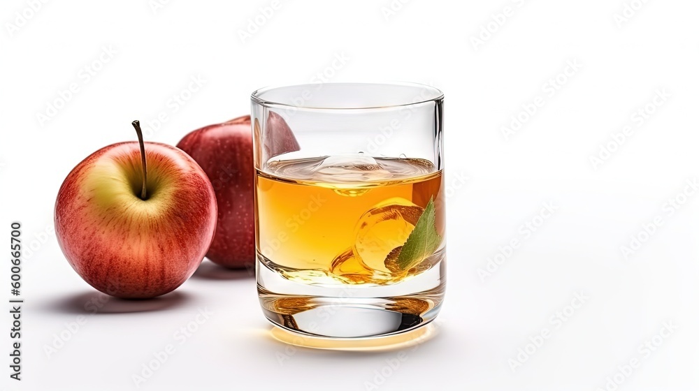 an apple and a glass of apple cider on a white background. generative ai an apple and a glass of apple cider on a white background. generative ai