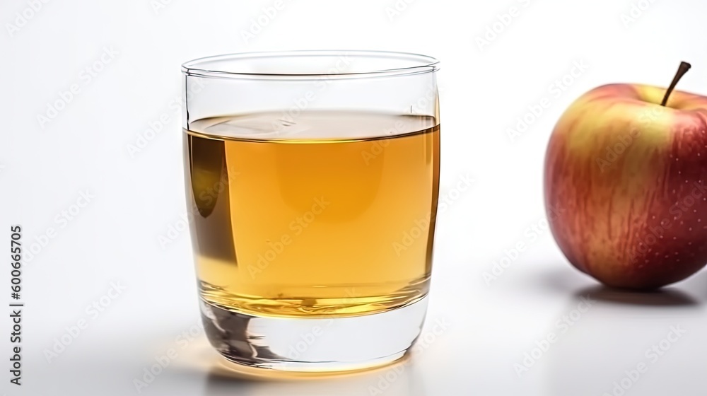 a glass of apple juice next to a half eaten apple. generative ai a glass of apple juice next to a half eaten apple. generative ai