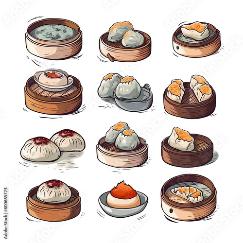 collection of steamed bao buns baozi set 2