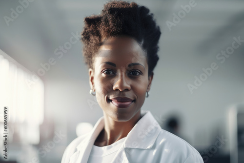 Young african female scientific in laboratory. Generative AI., Generative AI photo