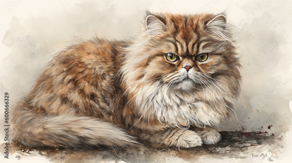  a painting of a fluffy cat with a sad look on its face.  generative ai