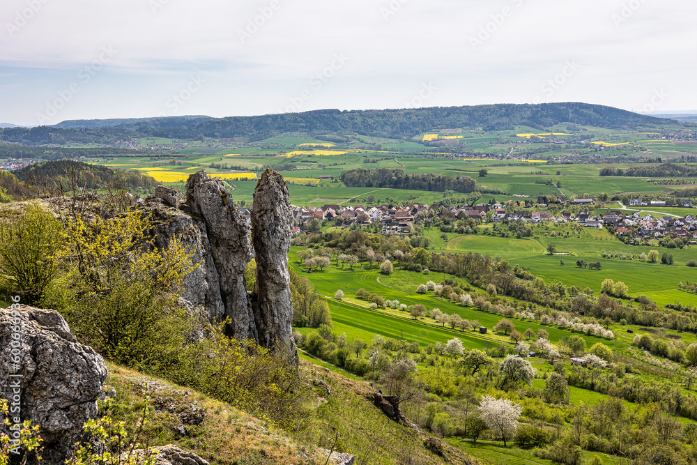 Ehrenbuergstein and the walberla rock near village Kirchehrenbach, county Forchheim, upper franconia, bavaria, germany