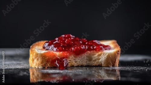  a piece of bread with jelly on it on a reflective surface. generative ai