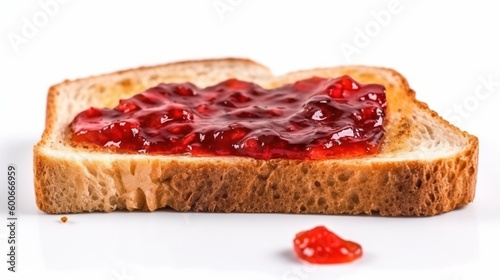 a peanut butter and jelly sandwich on a white surface with a red jelly. generative ai