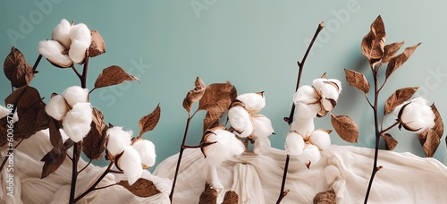 cotton branch with copy space banner background, Generative Ai