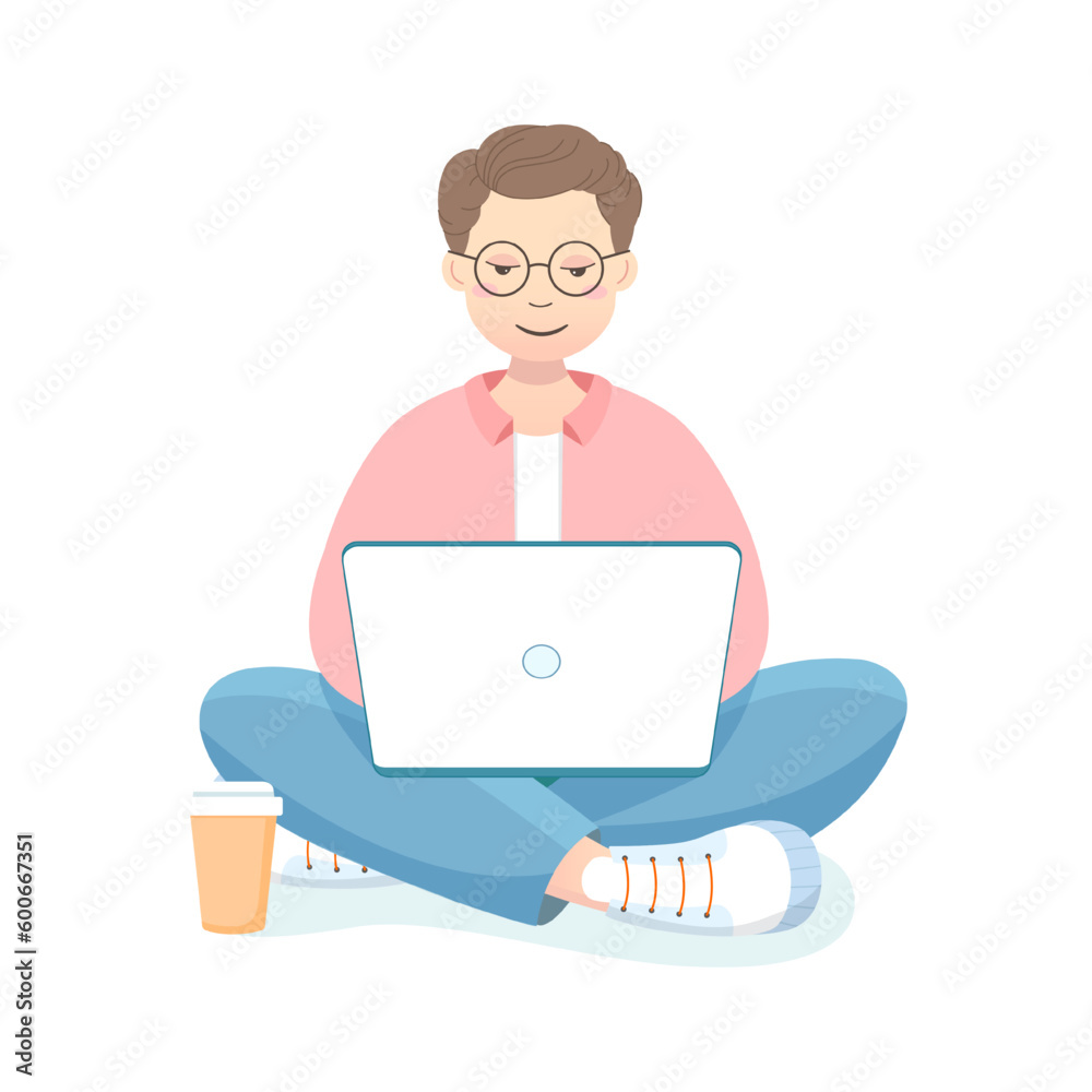 man sitting with a laptop, online education man sitting with a laptop, online education