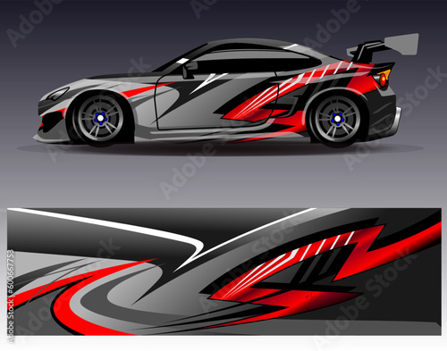 Car wrap design vector. Graphic abstract stripe racing background kit designs for wrap vehicle  race car  rally  adventure and livery