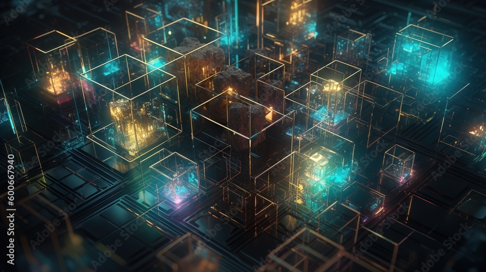a computer generated image of a bunch of cubes in a dark room. generative ai a computer generated image of a bunch of cubes in a dark room. generative ai