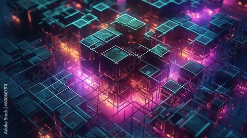  an abstract image of cubes in a purple and blue light. generative ai