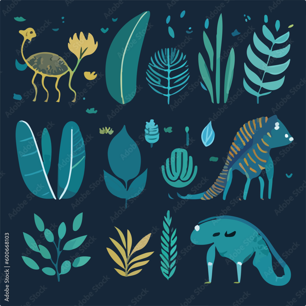 Naklejka premium Hand drawn vector abstract graphic cartoon illustrations cards set template with beauty cute minimalistic style wildlife Chameleon print set. Wild life Chameleon animal concept design art