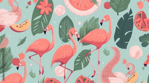  a group of pink flamingos standing next to each other.  generative ai