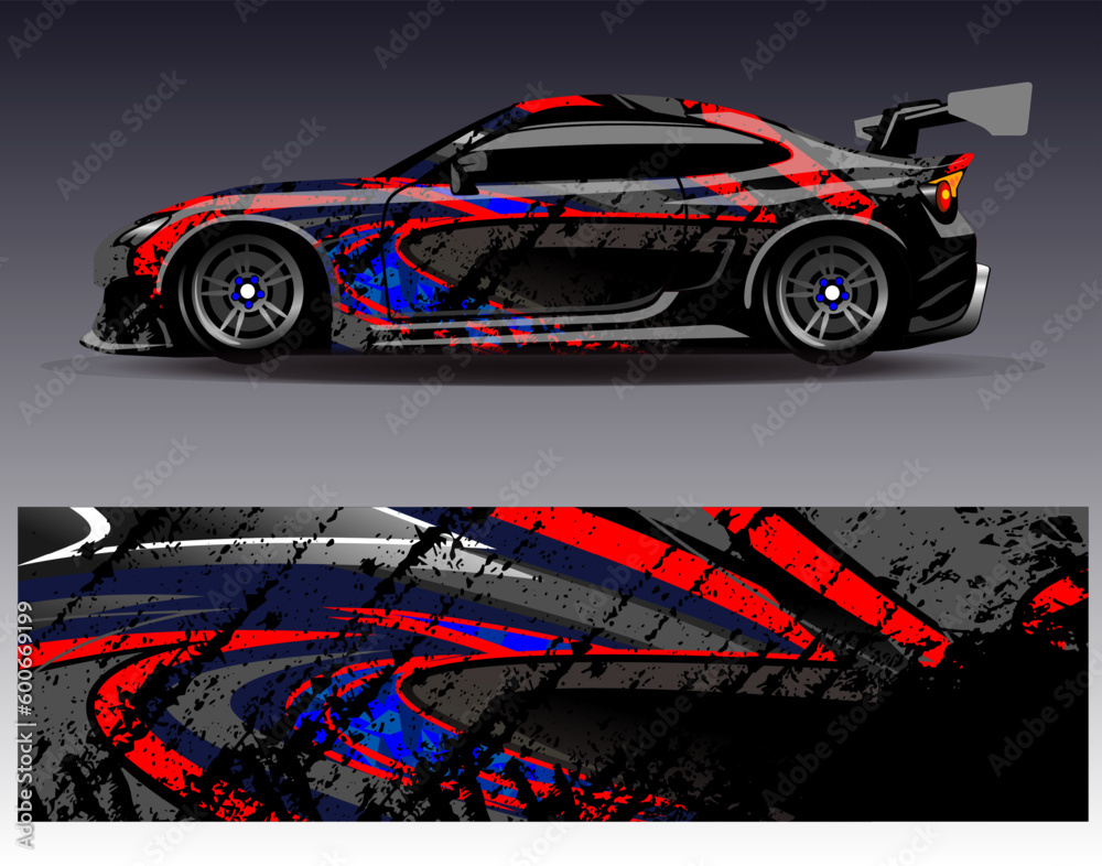 Car wrap design vector. Graphic abstract stripe racing background kit designs for wrap vehicle  race car  rally  adventure and livery