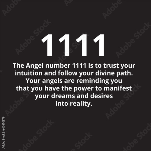 Angel Number 1111 Meaning and blessings social media template for spiritual and manifestation. Greeting Card of blessing. Seeing same numbers again and again is called Angel numbers.