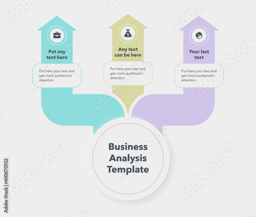 Modern infographic for business analysis with three converting level stages. Slide for business presentation.