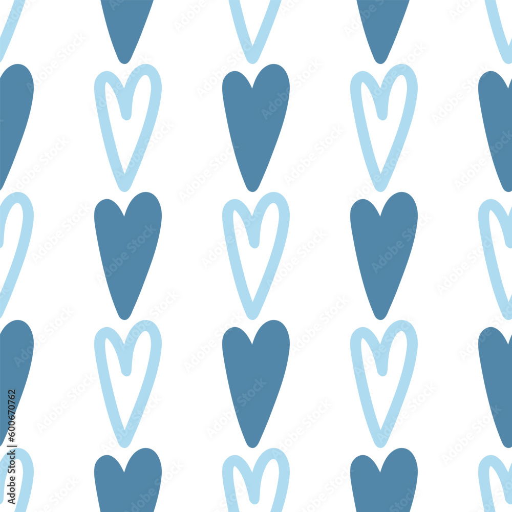Cute seamless background with hand-drawn heart. Texture for wallpaper, background, textiles, scrapbook. Wrapping paper. In blue tones. Cute seamless background with hand-drawn heart. Texture for wallpaper, background, textiles, scrapbook. Wrapping paper. In blue tones.