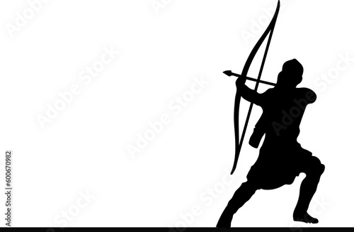 "Illustration of Ancient Man Holding Bow and Arrow Silhouette" "Archery Silhouette of Ancient Man with Bow and Arrow"