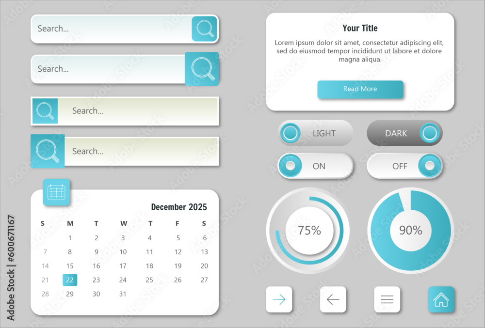 Neumorphic UI, user interface buttons, search bars and switches. Vector UX kit for mobile application, web social media with knob, volume buttons and sliders, search box, action bars and calendar Neumorphic UI, user interface buttons, search bars and switches. Vector UX kit for mobile application, web social media with knob, volume buttons and sliders, search box, action bars and calendar
