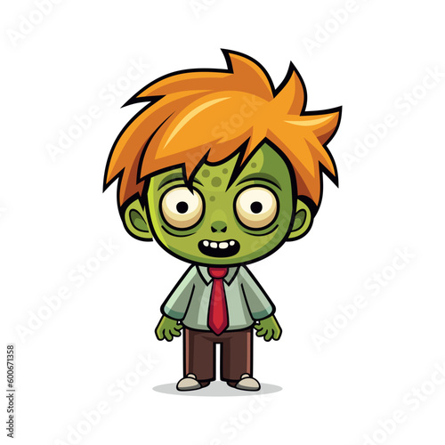 Cute Funnt Zombie. Cartoon Style on White Background. Vector