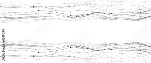 Dynamic double wave with connected dots and lines on a white background. Digital wave background concept. Abstract technology background. Big data visualization. Vector illustration.
