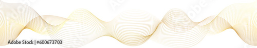 3d wavy gold lines swoosh on white background. Luxury beauty thin curves, swirl as stream flow pattern. Soft geometric shapes as silk fiber or fablic shiny decoration.
