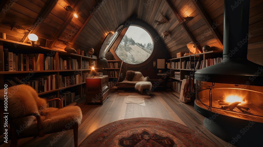 Cozy hobbit house interior by the nature ,AI generated Cozy hobbit house interior by the nature ,AI generated