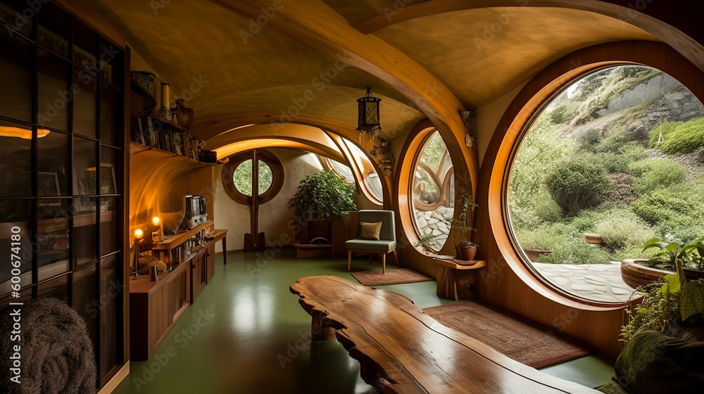 Cozy hobbit house interior by the nature ,AI generated Cozy hobbit house interior by the nature ,AI generated