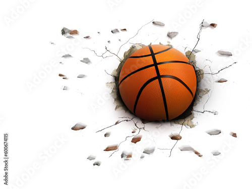 The basketball pierced the white ground with great power.