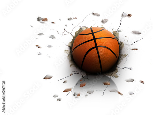 The basketball pierced the white ground with great power. PNG transparent