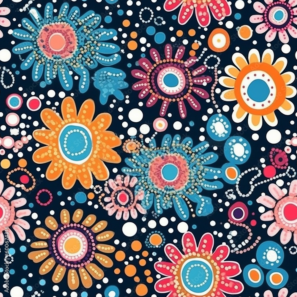 Aboriginal-inspired dotted floral seamless pattern