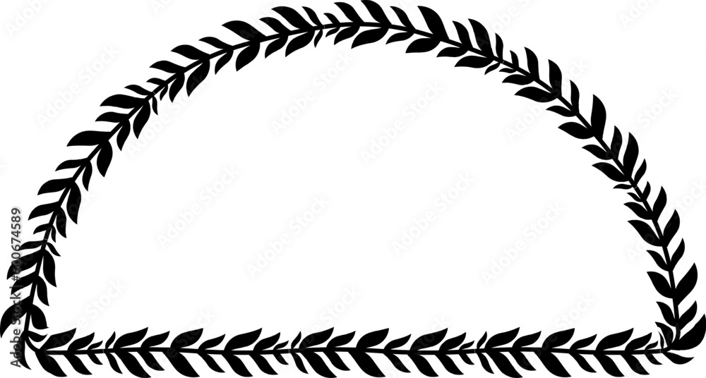 Fototapeta premium Semicircle frame Flower frame leaf wreath Frame picture vector photo frame floral border Black decoration romantic winner award congratulations wedding anniversary birthday new year newborn Christmas