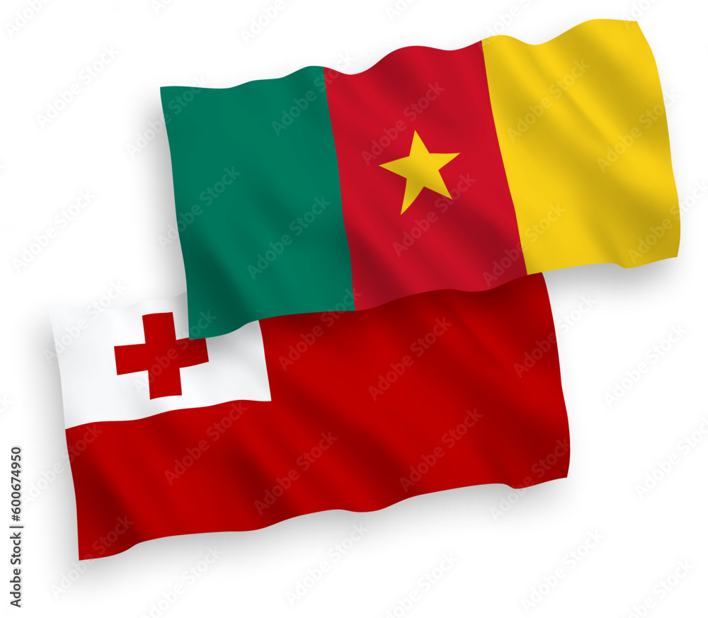 Flags of Kingdom of Tonga and Cameroon on a white background Flags of Kingdom of Tonga and Cameroon on a white background