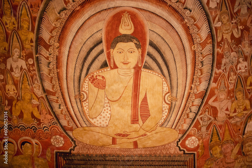 Buddha Painting at Rangiri Dambulla Royal Cave Temple, Dambulla, Sri Lanka. photo