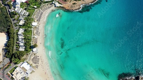 Aerial view of beautiful Nissi beach in Ayia Napa, Cyprus. Nissi beach in Ayia Napa famous tourist beach in Cyprus. A view of a azzure water and Nissi beach in Aiya Napa, Cyprus. photo