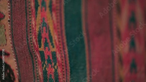 Panorama of handmade carpets with Asian patterns photo