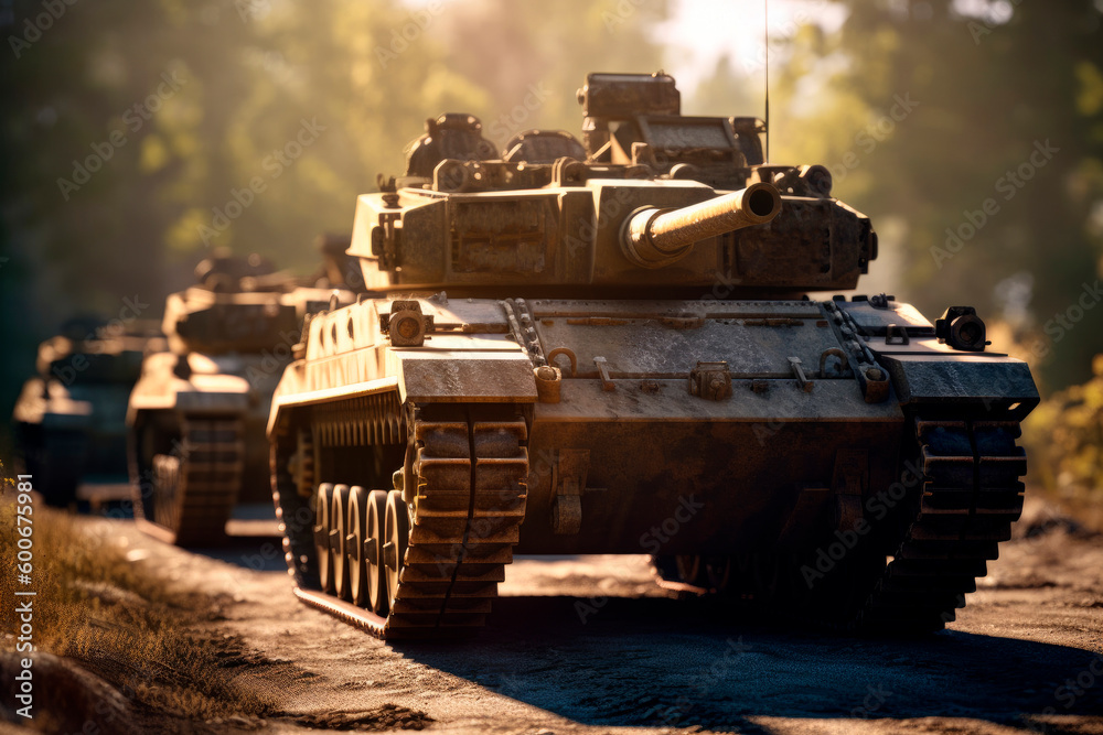 A tank drives through the desert leaving a cloud of dust in its wake, wat scene, tanque de guerra, Russia, Ukrainian, GENERATIVE AI A tank drives through the desert leaving a cloud of dust in its wake, wat scene, tanque de guerra, Russia, Ukrainian, GENERATIVE AI