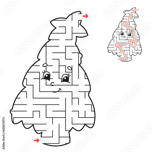 Abstract maze. Game for kids. Puzzle for children. Labyrinth conundrum. Find the right path. Education worksheet. With answer. Christmas theme.