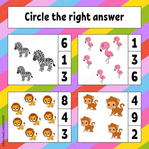 Circle the right answer. Education developing worksheet. Activity page with pictures. Game for children. Funny character. Cartoon style. Vector illustration.