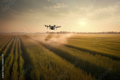 Agriculture Drone Spraying Wheat Crops in Vast Field