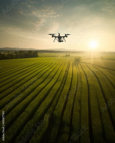 Agriculture Drone Spraying Wheat Crops in Vast Field