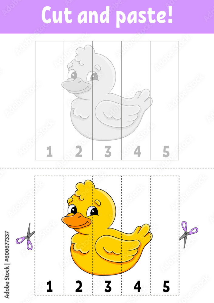 Learning numbers 1-5. Cut and glue. cartoon character. Education ...