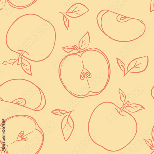 Apple Line Sketch Seamless Background