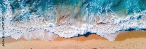 Aerial view of beautiful beach and sea wave. Created with Generative AI tools