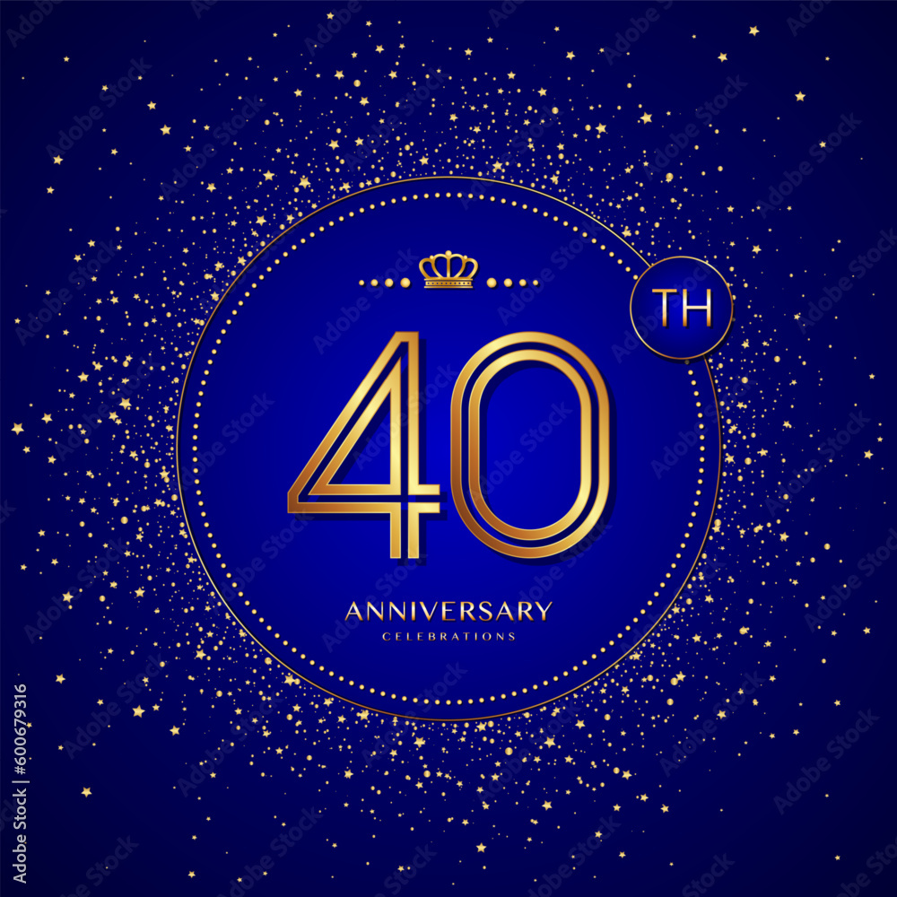 40th anniversary logo with gold numbers and glitter isolated on a blue background 40th anniversary logo with gold numbers and glitter isolated on a blue background