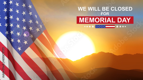 Memorial day background. We will be closed for Memorial Day. EPS10 vector