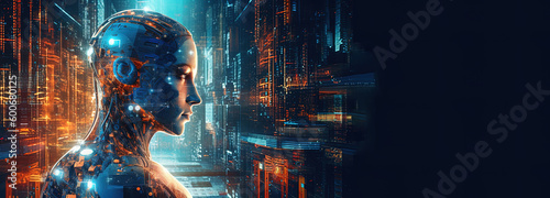 Artificial intelligence digital or in cyborg, modern robotic and cybernetic, concept, futuristic cyber human. Generative AI.