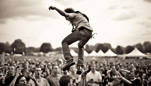 Crowd going crazy at a rock or heavy metal concert. A lot of people at the mass event. Concert crowd, hardcore party