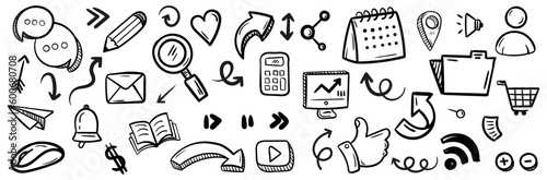 Set of handmade objects, illustrations and symbols - Isolated elements vectors and icons - Shapes and outlines - Decorative doodles
