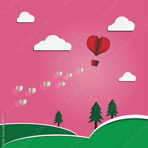 Paper pink hearts fly on soft pink color background  border  copy space  Valentine day concept for design  Paper elements in shape of heart flying on pink background. Vector symbols of love for Happy 